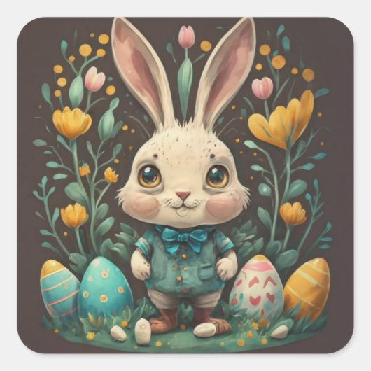 Niedliche Vintag Ostern Bunny Eggs Square Stickers (Vorderseite)