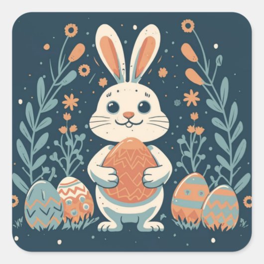 Niedliche Vintag Ostern Bunny Eggs Square Stickers (Vorderseite)