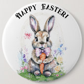 Niedliche Vintag Ostern Kaninchen Farbe Button (Vorderseite)