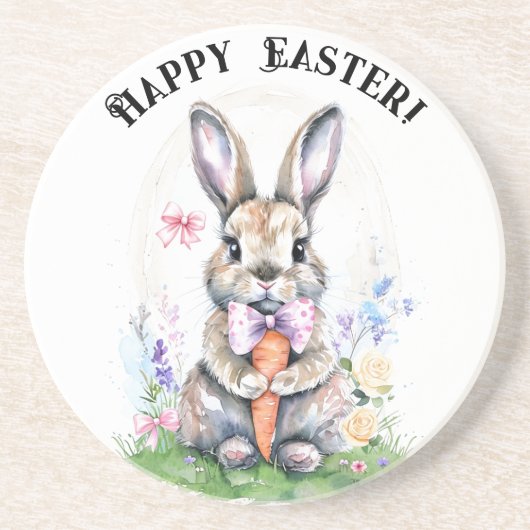 Niedliche Vintag Ostern Kaninchen Farbe Getränkeuntersetzer (Vorne)
