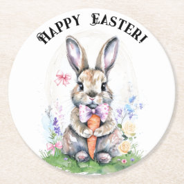 Niedliche Vintag Ostern Kaninchen Farbe Runder Pappuntersetzer