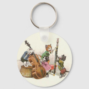 Niedliche Vintage anthropomorphe Katzen, die Musik Schlüsselanhänger