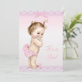 Niedliche Vintage Baby Girl Dusche Imitate Spitzen Einladung (Stehend Vorderseite)