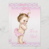 Niedliche Vintage Baby Girl Dusche Imitate Spitzen Einladung (Vorne/Hinten)