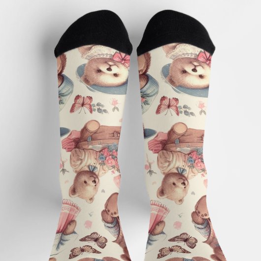 Niedliche Vintage Bären Nahtlos Socken (Oben)