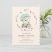 Niedliche Vintage Bärenjungen zum Geburtstag Einladung (Stehend Vorderseite)