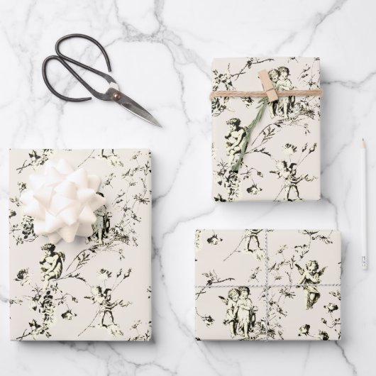 Niedliche Vintage Beige Cherub Angeln Geschenkpapier Set (Vorderseite)