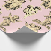 Niedliche Vintage Beige Kupiden Engel auf Pink Geschenkpapier (Ecke)