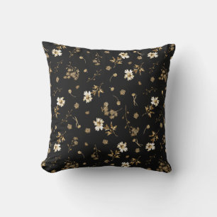 Niedliche Vintage Beige-Wildblumen auf Schwarz Kissen