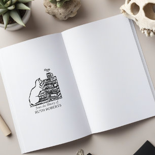 Niedliche Vintage Bibliothekskatze Gummistempel