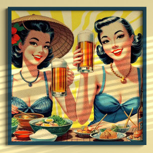Niedliche Vintage Biermädchen Poster