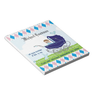 Niedliche Vintage Blaue Baby-Jungen-Kinderwagen Notizblock