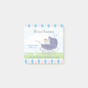 Niedliche Vintage Blaue Baby-Jungen-Kinderwagen Post-it Klebezettel