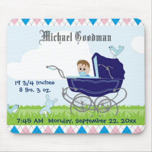 Niedliche Vintage Blue Baby Boy Carriage Mousepad