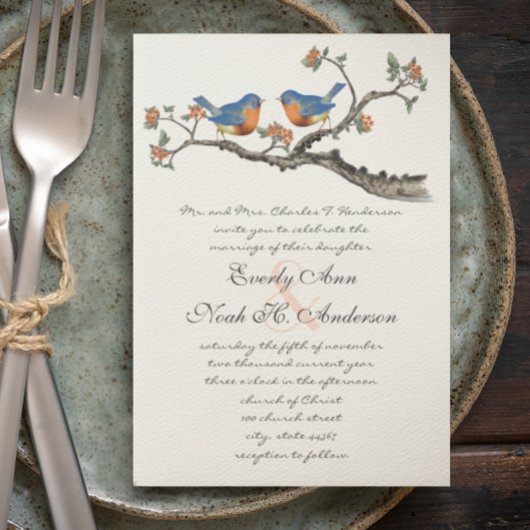 Niedliche Vintage Bluebirds Hochzeitseinladungen Einladung