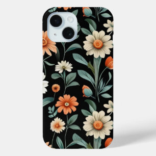 Niedliche Vintage Blume Muster auf schwarzem Hinte Case-Mate iPhone Hülle