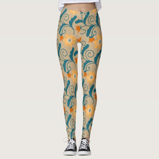 Niedliche Vintage Blume Muster Capri Leggins (Vorderseite)