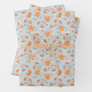 Niedliche Vintage Blume Schmetterlingsmuster Geschenkpapier Set