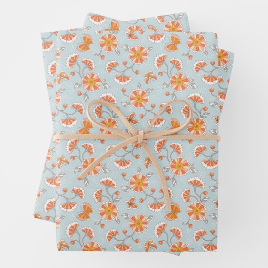 Niedliche Vintage Blume Schmetterlingsmuster Geschenkpapier Set (Beispiel)