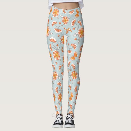 Niedliche Vintage Blume Schmetterlingsmuster Leggings (Vorderseite)
