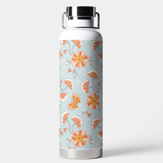 Niedliche Vintage Blume Schmetterlingsmuster Trinkflasche (Rückseite)