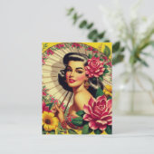 Niedliche Vintage BlütenGirl Postkarte (Stehend Vorderseite)