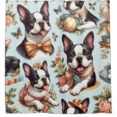 Niedliche Vintage Boston Terrier Illustration Duschvorhang (Vorderseite)