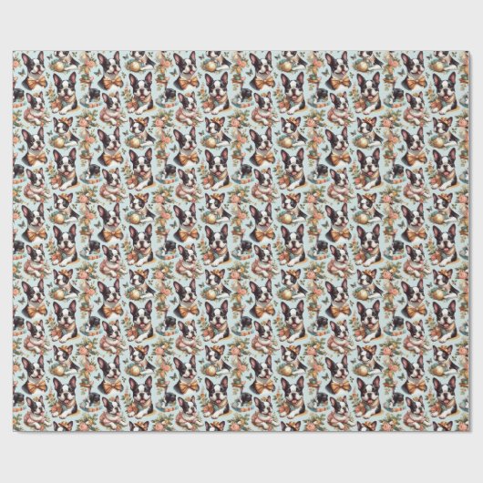 Niedliche Vintage Boston Terrier Illustration Geschenkpapier (Flach)