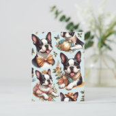 Niedliche Vintage Boston Terrier Illustration Postkarte (Stehend Vorderseite)