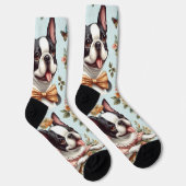 Niedliche Vintage Boston Terrier Illustration Socken (Rechts)