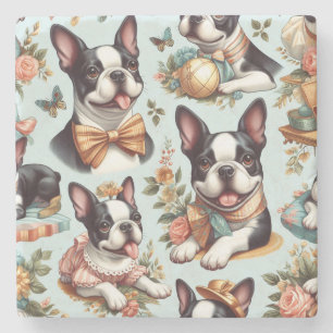 Niedliche Vintage Boston Terrier Illustration Steinuntersetzer