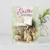Niedliche Vintage Bunnies Ostergrußkarte Feiertagskarte (Stehend Vorderseite)