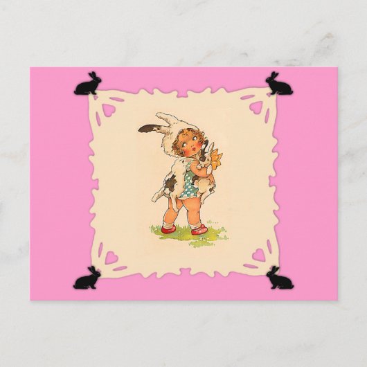 Niedliche Vintage Bunny Girl Postkarte (Vorderseite)
