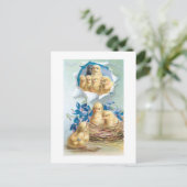 Niedliche Vintage Chicks, Blume & Ostern Gruß Postkarte (Stehend Vorderseite)