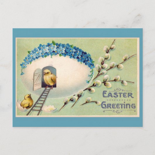 Niedliche Vintage Chicks Ostergruß Postkarte (Vorderseite)