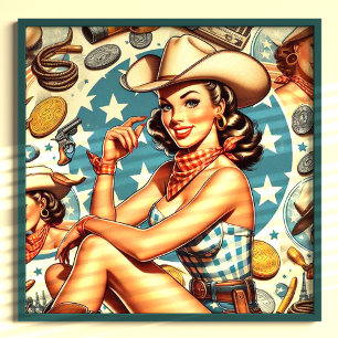 Niedliche Vintage Cowgirl Poster