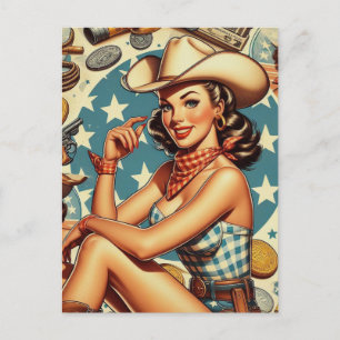 Niedliche Vintage Cowgirl Postkarte