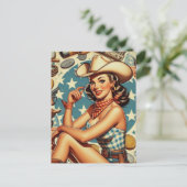 Niedliche Vintage Cowgirl Postkarte (Stehend Vorderseite)