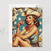 Niedliche Vintage Cowgirl Postkarte (Vorne/Hinten)