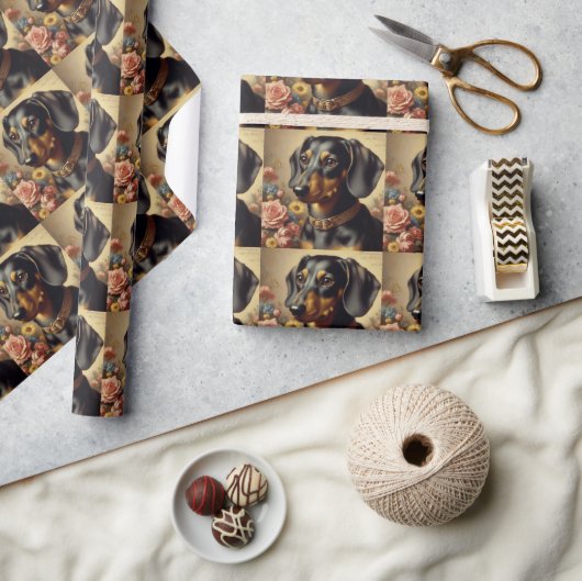 Niedliche Vintage Dackel Malerei Geschenkpapier (Kunsthandwerk)