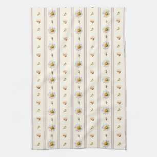 Niedliche Vintage Daisy Streifen Creme White Geschirrtuch