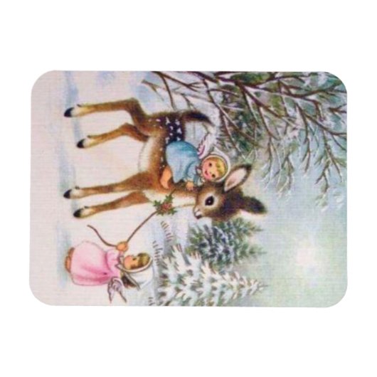 Niedliche Vintage Engel mit Weihnachtskinder Magnet (Horizontal)