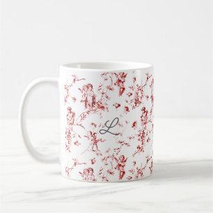 Niedliche Vintage Engel Rote Flora Toile Kaffeetasse
