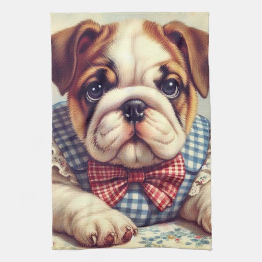 Niedliche Vintage englische Bulldog Art Geschirrtuch (Vertikal)