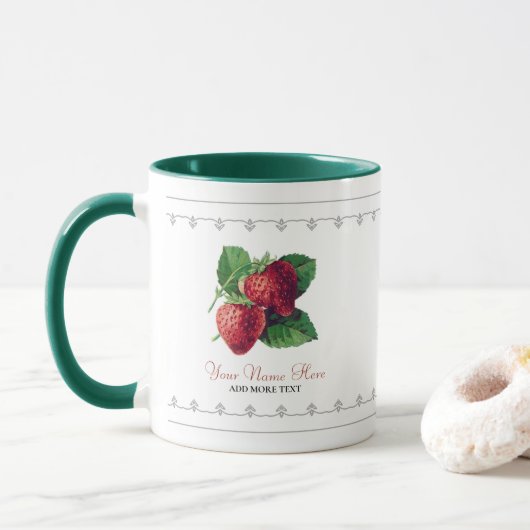 Niedliche Vintage Erdbeere Berry Frucht Fügen Sie Tasse (Mit Donut)