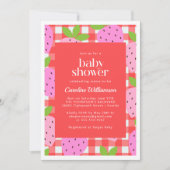 Niedliche Vintage Erdbeere Kariert Babydusche Einladung (Vorderseite)