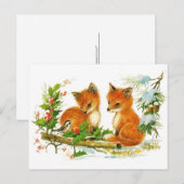 Niedliche Vintage Foxweihnachtszene Feiertagspostkarte (Vorne/Hinten)