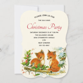 Niedliche Vintage Füchse Retro Weihnachts-Party Einladung