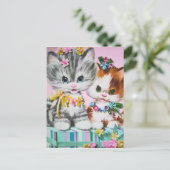 Niedliche Vintage Geburtstagskatzen Postkarte (Stehend Vorderseite)