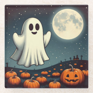 Niedliche, Vintage Geist- und Kürbishalloween Art Glasuntersetzer